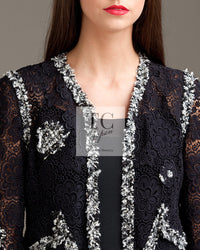 CHANEL 04S Camellia Pale Black Lace Cardigan Jacket 38 シャネル カメリア ブラック レース カーディガン ジャケット