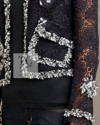 CHANEL 04S Camellia Pale Black Lace Cardigan Jacket 38 シャネル カメリア ブラック レース カーディガン ジャケット