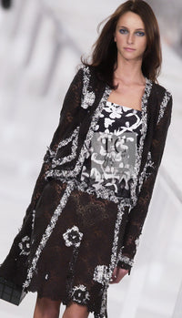 CHANEL 04S Camellia Pale Black Lace Cardigan Jacket 38 シャネル カメリア ブラック レース カーディガン ジャケット