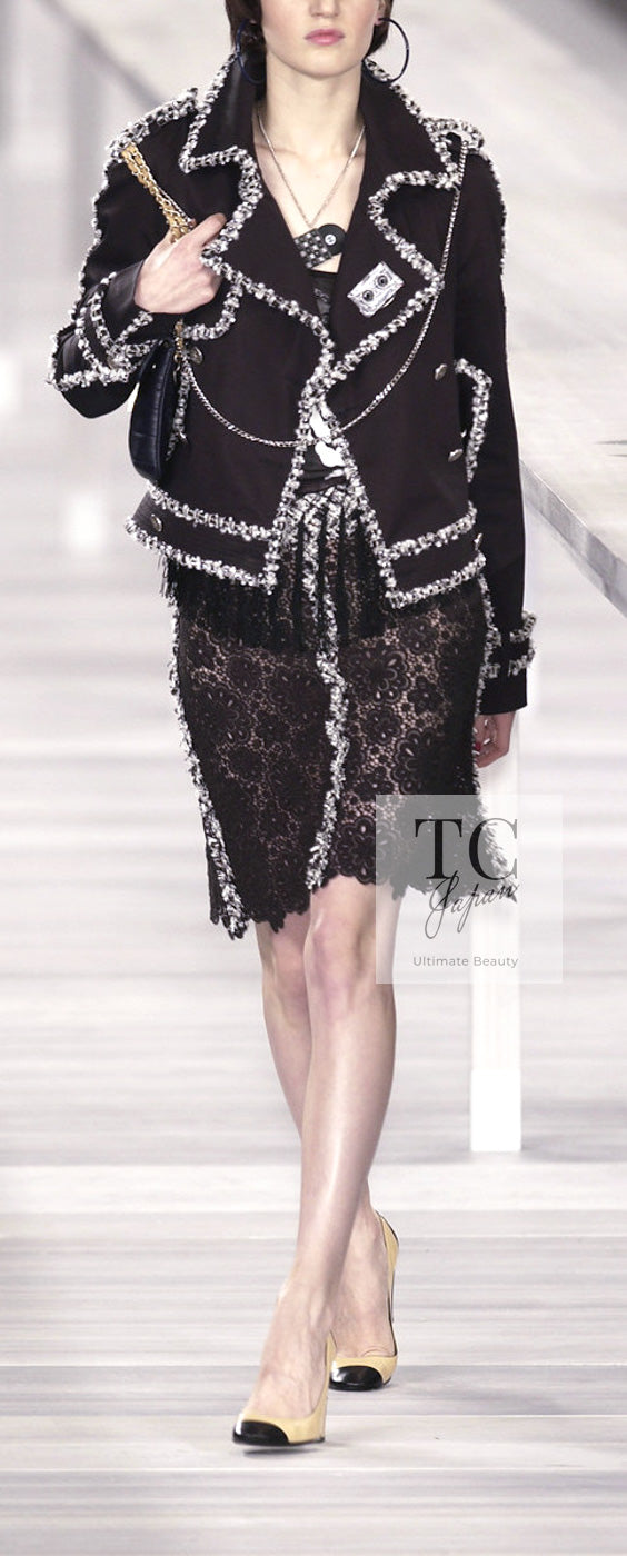 CHANEL 04S Camellia Pale Black Lace Cardigan Jacket 38 シャネル カメリア ブラック レース カーディガン ジャケット