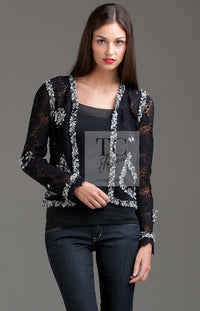 CHANEL 04S Camellia Pale Black Lace Cardigan Jacket 38 シャネル カメリア ブラック レース カーディガン ジャケット