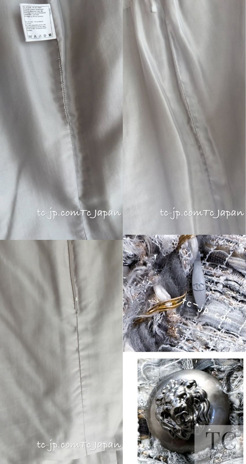CHANEL 08A Sarah Jessica Parker Grey Multi Tweed Skirt Lion Button 36 シャネル サラ ジェシカ着用 グレー マルチ ツイード スカート ライオン ボタン 即発