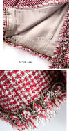 CHANEL 10C Red Metallic Gold Trim Tweed Jacket Skirt Suit 40 42 シャネル レッド メタリック ゴールド トリム フリンジ ツイード ジャケット スカート スーツ 即発