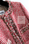 CHANEL 10C Red Metallic Gold Trim Tweed Jacket Skirt Suit 40 42 シャネル レッド メタリック ゴールド トリム フリンジ ツイード ジャケット スカート スーツ 即発
