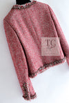 CHANEL 10C Red Metallic Gold Trim Tweed Jacket Skirt Suit 40 42 シャネル レッド メタリック ゴールド トリム フリンジ ツイード ジャケット スカート スーツ 即発
