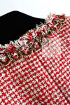 CHANEL 10C Red Metallic Gold Trim Tweed Jacket Skirt Suit 40 42 シャネル レッド メタリック ゴールド トリム フリンジ ツイード ジャケット スカート スーツ 即発