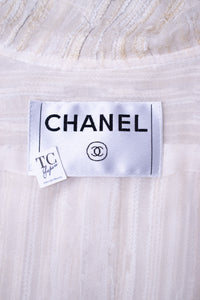 CHANEL 07C Ivory Creme Cotton Silk Cardigan Jacket 34 36 シャネル アイボリー クリーム コットン シルク カーディガン ジャケット 即発