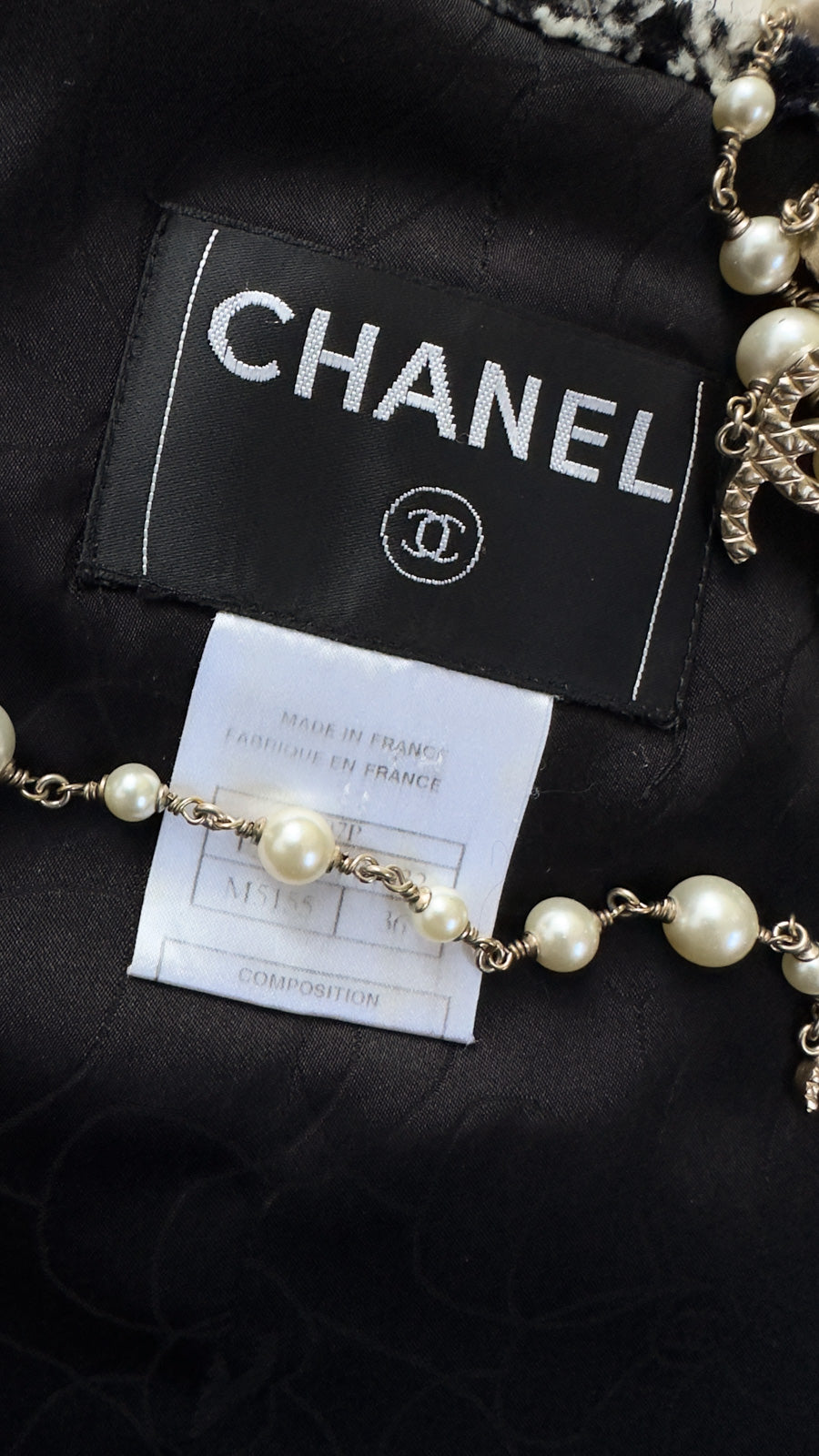シャネル ジャケット CHANEL ブラック グレー フリンジ ツイード