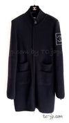 CHANEL 08A Black Wool Sport Knit CC Logo Zipper Coat Cardigan 36 シャネル ブラック ウール100 大きめ CC ロゴ ニット ロング カーディガン コート 即発