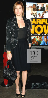 CHANEL 08C Black Beaded Chain Cotton Wool Tweed Jacket Skirt Suit 38 シャネル ブラック ビーズ チェーン コットン ウール ツイード ジャケット スカート スーツ 即発