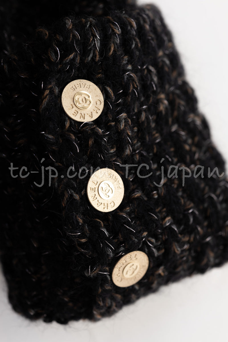 CHANEL 09A Black Brown Metallic Cashmere Wool Mohair Knit Jacket Cardigan 36 38 シャネル ブラック ブラウン カシミア ウール モヘア ニット ジャケット カーディガン 即発