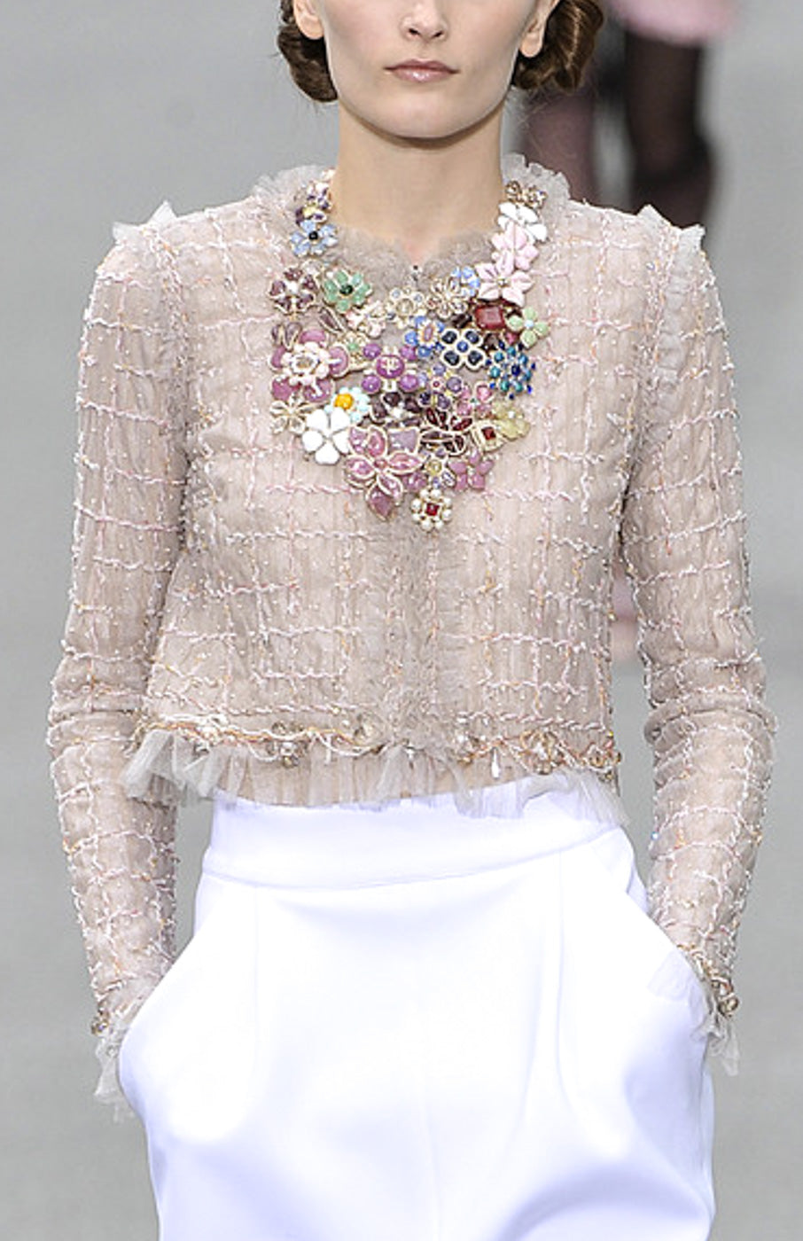 CHANEL 09S Beige Beaded Trim Jacket 38 シャネル ベージュ ビーズ トリミング ジャケット サラ・ジェシカ・パーカー着用 即発