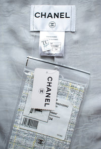 CHANEL 09S Light Gray Mint Cotton Wool Tweed Jacket Skirt Suit 34 シャネル ライト グレー ミント コットン ウール ツイード ジャケット スカート スーツ 即発