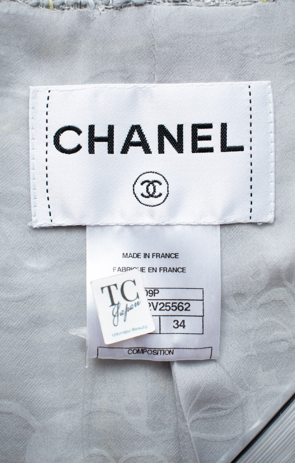 CHANEL 09S Light Gray Mint Cotton Wool Tweed Jacket Skirt Suit 34 シャネル ライト グレー ミント コットン ウール ツイード ジャケット スカート スーツ 即発