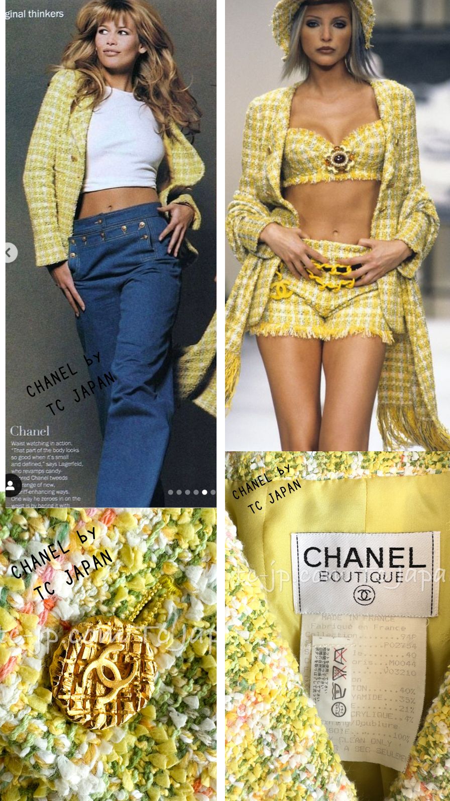 CHANEL 94S Vintage Documented Yellow ICONIC Cindy Crawford Jacket 40 シャネル ヴィンテージ イエローミックス スーパーモデル ジャケット 即発