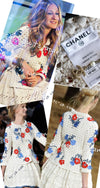 CHANEL 10S Ivory Flower Silk Cotton Knit Cardigan 34 シャネル アイボリー 花柄 アップリケ 刺繍 クロシェ シルク コットン ニット カーディガン 即発