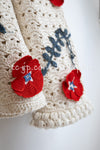CHANEL 10S Ivory Flower Silk Cotton Knit Cardigan 34 シャネル アイボリー 花柄 アップリケ 刺繍 クロシェ シルク コットン ニット カーディガン 即発