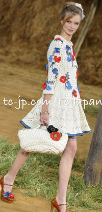 CHANEL 10S Ivory Flower Silk Cotton Knit Cardigan 34 シャネル アイボリー 花柄 アップリケ 刺繍 クロシェ シルク コットン ニット カーディガン 即発