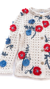 CHANEL 10S Ivory Flower Silk Cotton Knit Cardigan 34 シャネル アイボリー 花柄 アップリケ 刺繍 クロシェ シルク コットン ニット カーディガン 即発