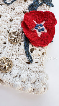 CHANEL 10S Ivory Flower Silk Cotton Knit Cardigan 34 シャネル アイボリー 花柄 アップリケ 刺繍 クロシェ シルク コットン ニット カーディガン 即発