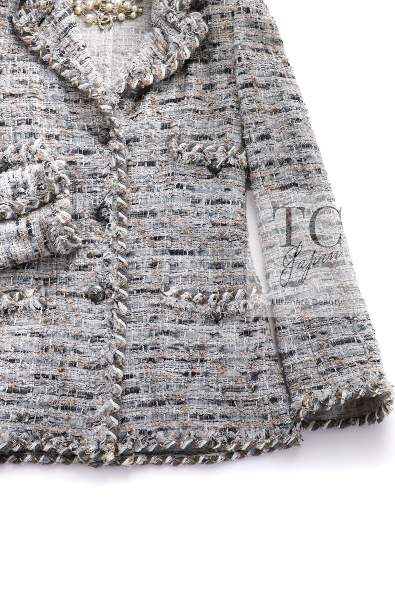 CHANEL 08A Sarah Jessica Parker Grey Multi Tweed Jacket 40 シャネル サラ ジェシカ着用 グレー マルチ ツイード ジャケット 即発