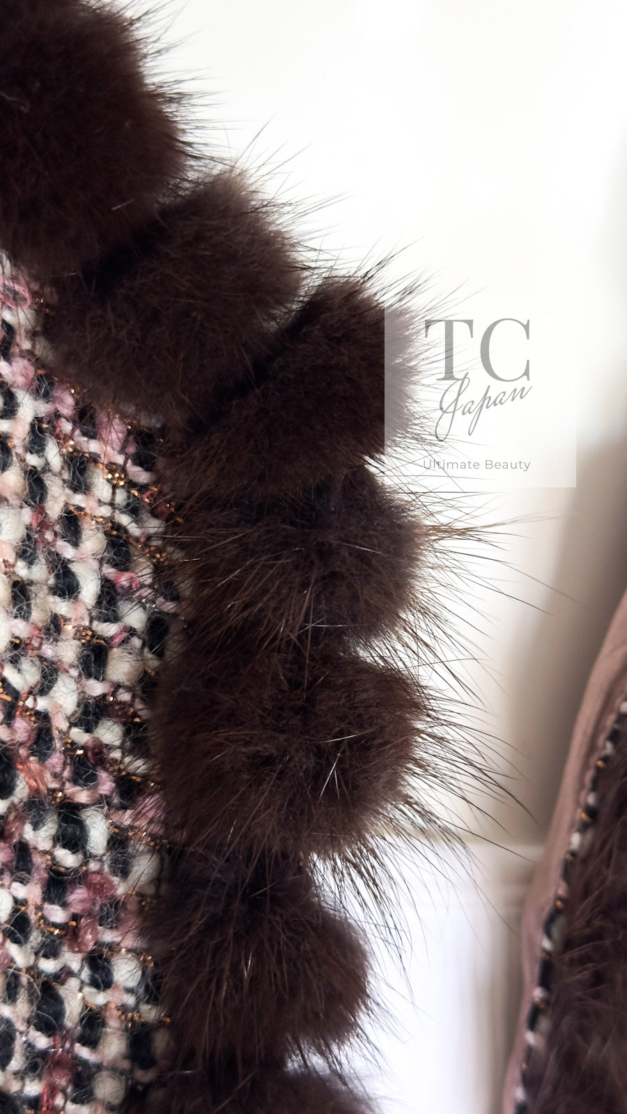 CHANEL 03A Brown Pink Mink Fur Trim Tweed Jacket 36 38 シャネル ブラウン ピンク ミンク ファー トリミング ツイード ジャケット 即発