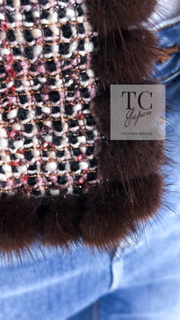 CHANEL 03A Brown Pink Mink Fur Trim Tweed Jacket 36 38 シャネル ブラウン ピンク ミンク ファー トリミング ツイード ジャケット 即発