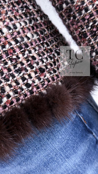 CHANEL 03A Brown Pink Mink Fur Trim Tweed Jacket 36 38 シャネル ブラウン ピンク ミンク ファー トリミング ツイード ジャケット 即発