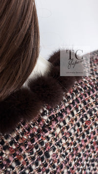 CHANEL 03A Brown Pink Mink Fur Trim Tweed Jacket 36 38 シャネル ブラウン ピンク ミンク ファー トリミング ツイード ジャケット 即発