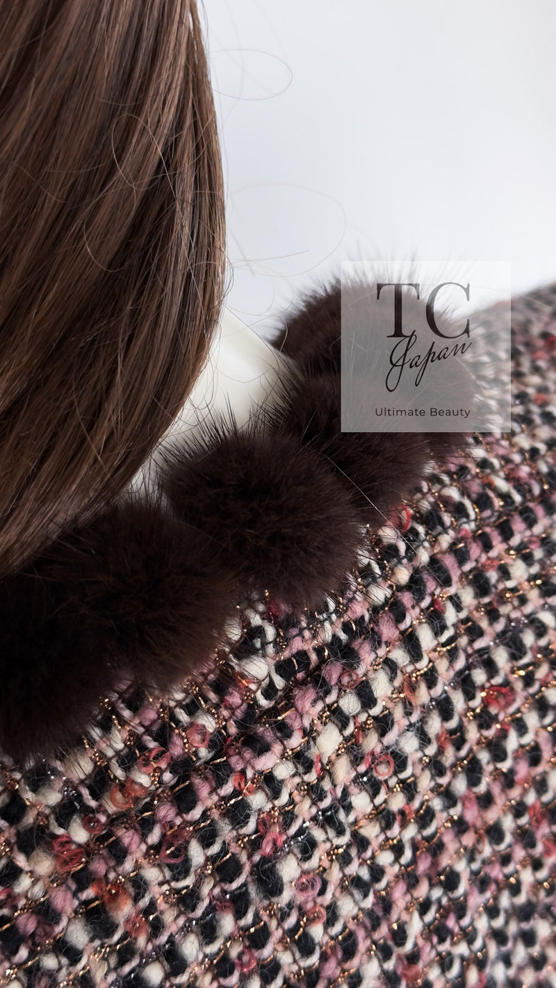 CHANEL 03A Brown Pink Mink Fur Trim Tweed Jacket 36 38 シャネル ブラウン ピンク ミンク ファー トリミング ツイード ジャケット 即発