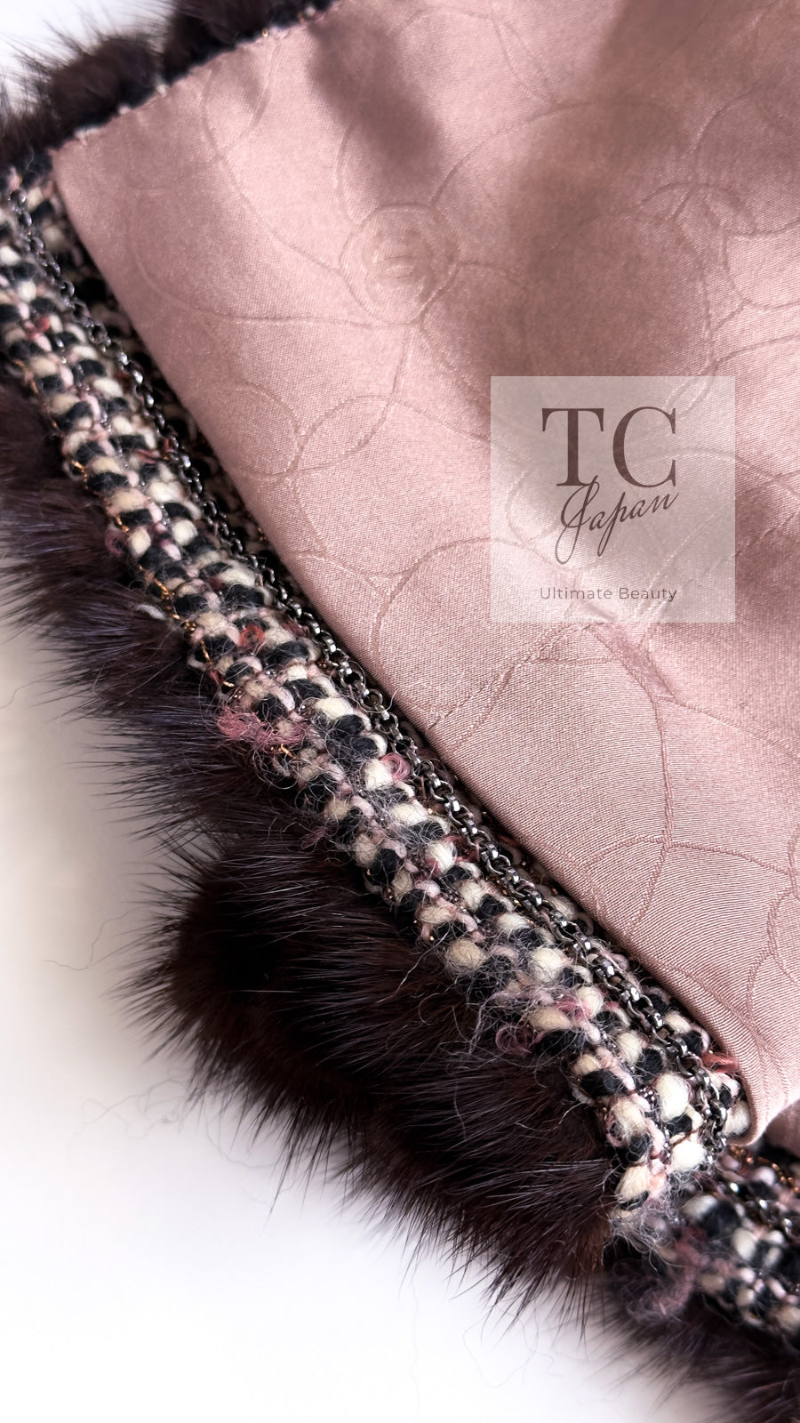 CHANEL 03A Brown Pink Mink Fur Trim Tweed Jacket 36 38 シャネル ブラウン ピンク ミンク ファー トリミング ツイード ジャケット 即発