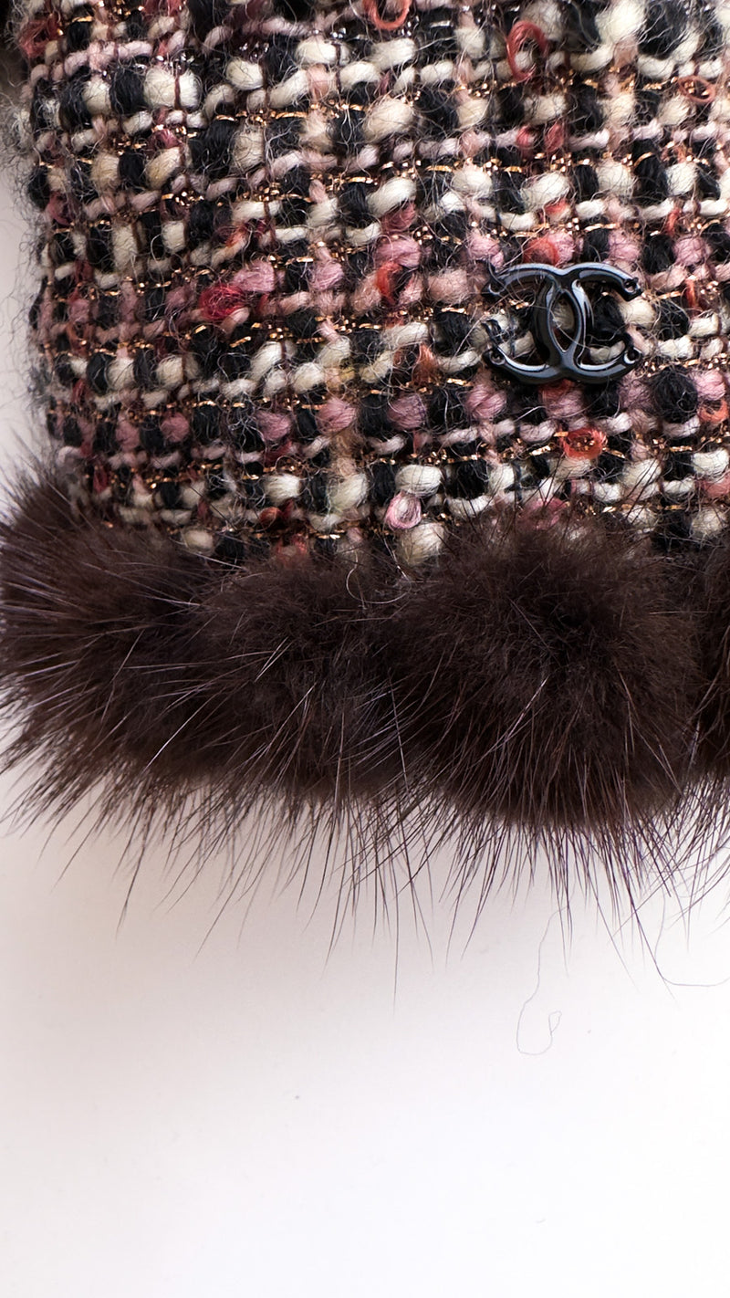 CHANEL 03A Brown Pink Mink Fur Trim Tweed Jacket 36 38 シャネル ブラウン ピンク ミンク ファー トリミング ツイード ジャケット 即発