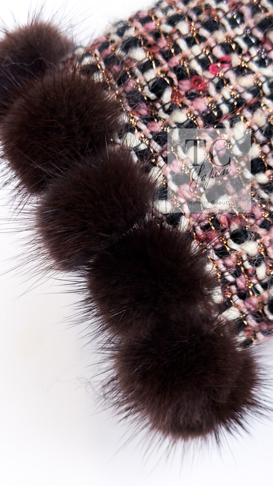 CHANEL 03A Brown Pink Mink Fur Trim Tweed Jacket 36 38 シャネル ブラウン ピンク ミンク ファー トリミング ツイード ジャケット 即発