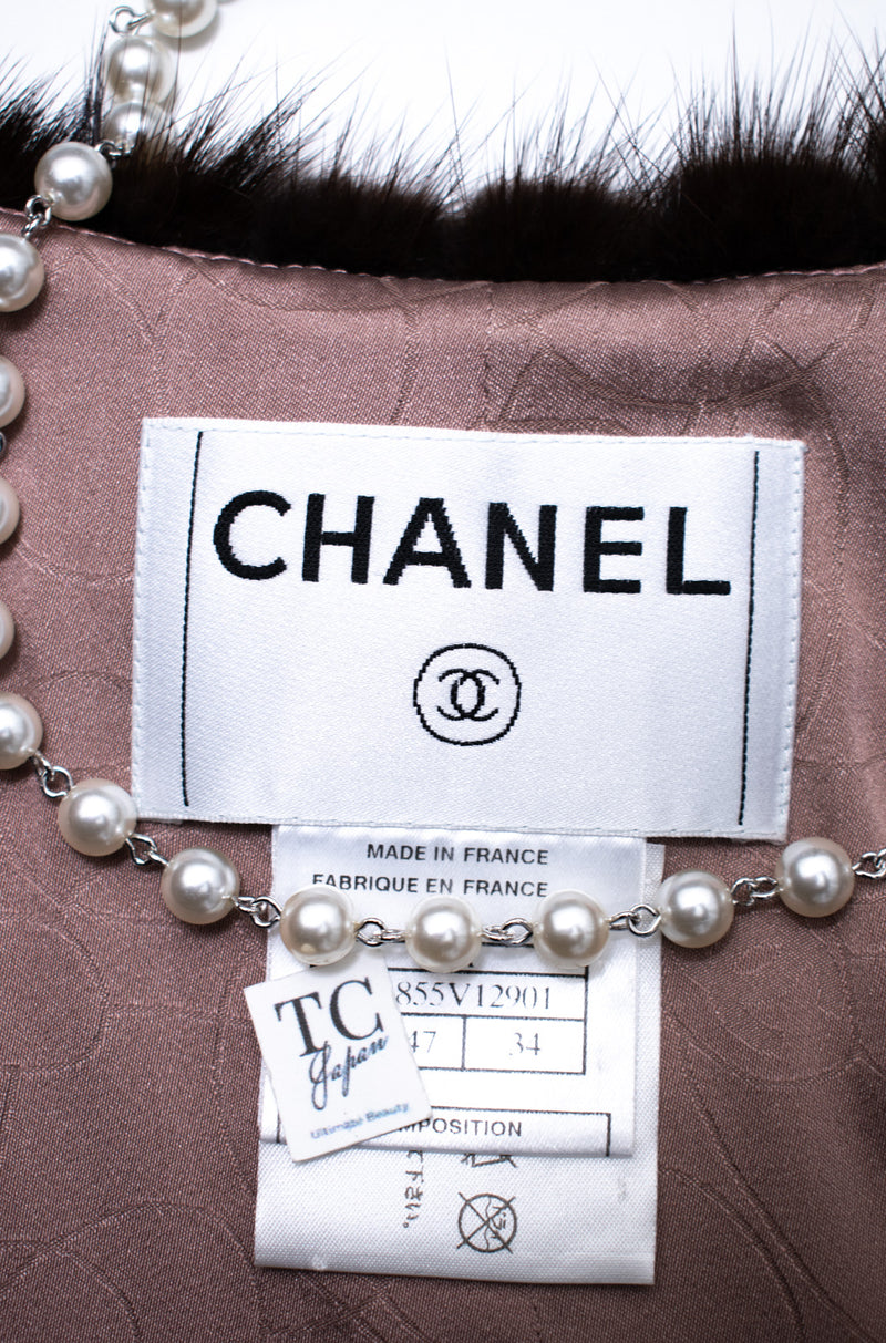 CHANEL 03A Brown Pink Mink Fur Trim Tweed Jacket 36 38 シャネル ブラウン ピンク ミンク ファー トリミング ツイード ジャケット 即発