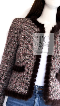 CHANEL 03A Brown Pink Mink Fur Trim Tweed Jacket 36 38 シャネル ブラウン ピンク ミンク ファー トリミング ツイード ジャケット 即発