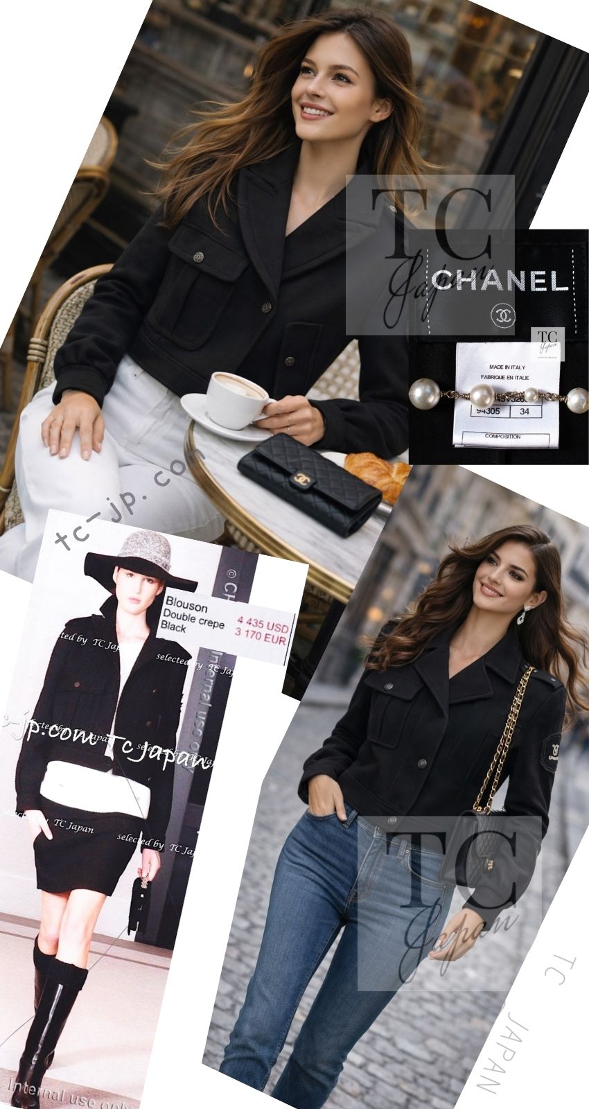 CHANEL 12A Black CC Logo Riders Blouson Coat Jacket 34 36 38 40 シャネル ブラック CC ロゴ ライダース ウール ブルゾン コート ジャケット 即発 - TC JAPAN