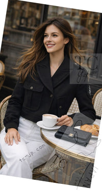 CHANEL 12A Black CC Logo Riders Blouson Coat Jacket 34 36 38 40 シャネル ブラック CC ロゴ ライダース ウール ブルゾン コート ジャケット 即発 - TC JAPAN