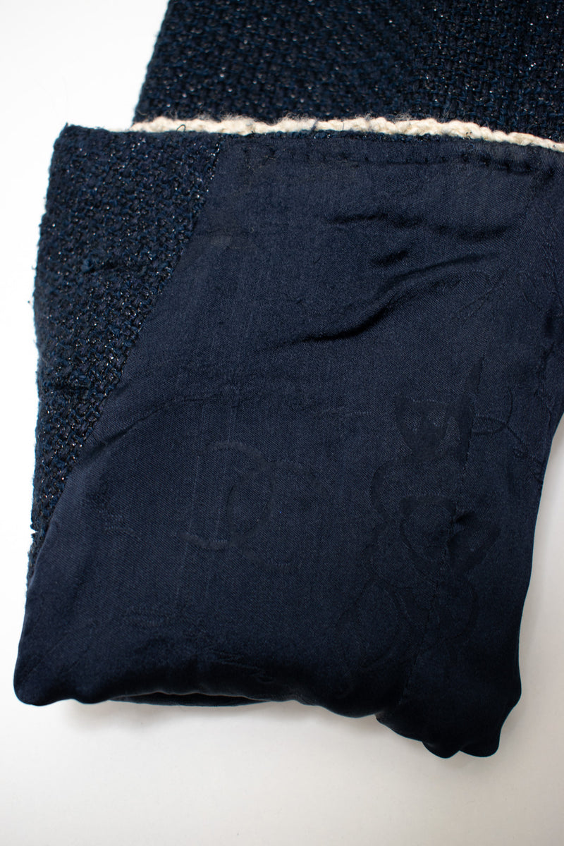 CHANEL 11S Navy Crochet Braid Trim Cotton Jacket 36 38 シャネル ネイビー クロシェット ブレイド トリミング コットン ジャケット 即発