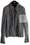 CHANEL 09S Black White Silk Wool Cardigan Jacket 38 シャネル ブラック ホワイト シルク ウール カーディガン ジャケット 即発