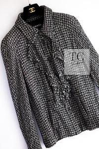 CHANEL 09S Black White Silk Wool Cardigan Jacket 38 シャネル ブラック ホワイト シルク ウール カーディガン ジャケット 即発