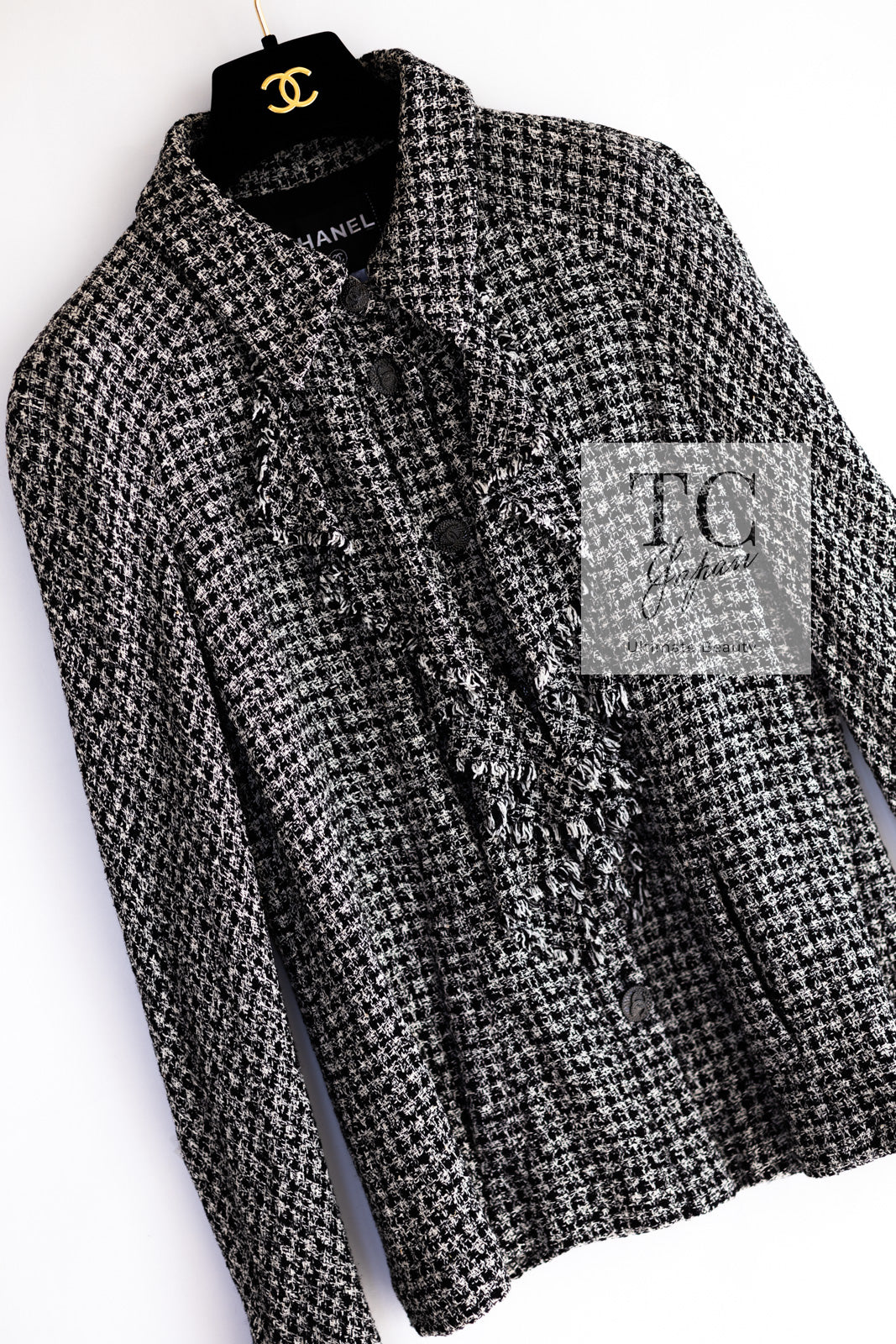 CHANEL 09S Black White Silk Wool Cardigan Jacket 38 シャネル ブラック ホワイト シルク ウール カーディガン ジャケット 即発