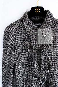 CHANEL 09S Black White Silk Wool Cardigan Jacket 38 シャネル ブラック ホワイト シルク ウール カーディガン ジャケット 即発