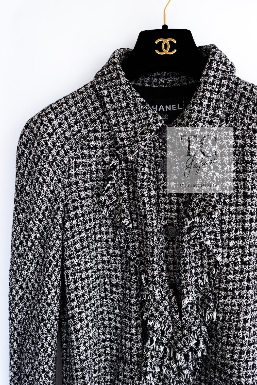 CHANEL 09S Black White Silk Wool Cardigan Jacket 38 シャネル ブラック ホワイト シルク ウール カーディガン ジャケット 即発