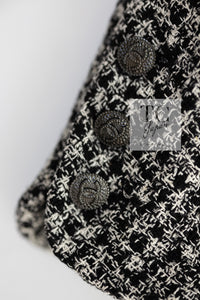 CHANEL 09S Black White Silk Wool Cardigan Jacket 38 シャネル ブラック ホワイト シルク ウール カーディガン ジャケット 即発