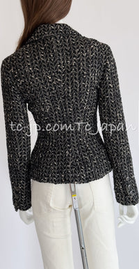 CHANEL 97A Vintage Black Gray Chevron Tweed Jacket Skirt Suit 38 40 シャネル ヴィンテージ ブラック グレー シェブロン ツイード ジャケット スカート スーツ 即発