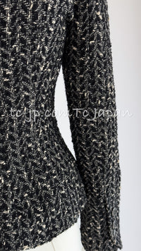 CHANEL 97A Vintage Black Gray Chevron Tweed Jacket Skirt Suit 38 40 シャネル ヴィンテージ ブラック グレー シェブロン ツイード ジャケット スカート スーツ 即発