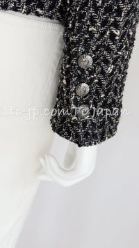 CHANEL 97A Vintage Black Gray Chevron Tweed Jacket Skirt Suit 38 40 シャネル ヴィンテージ ブラック グレー シェブロン ツイード ジャケット スカート スーツ 即発
