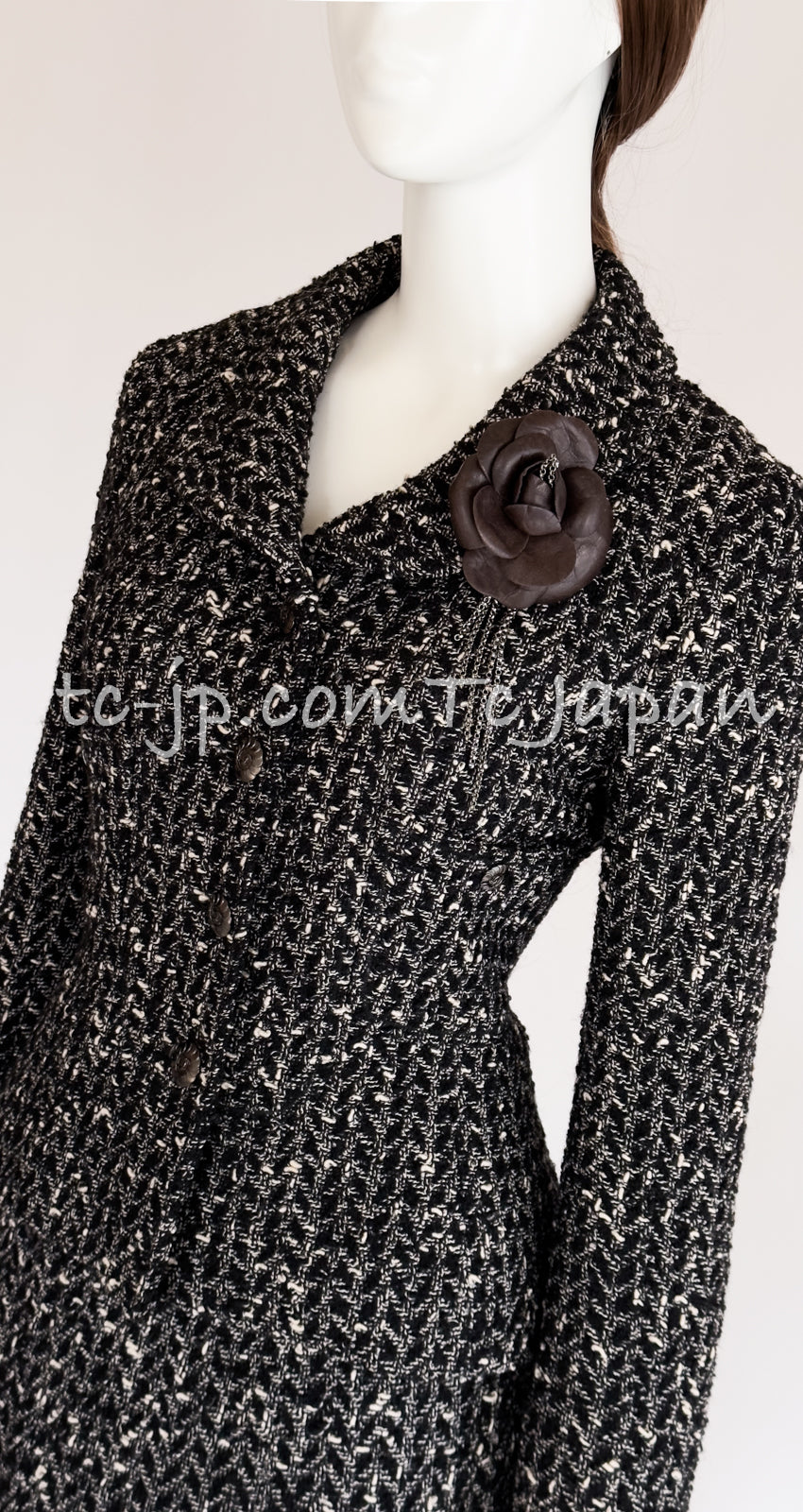 CHANEL 97A Vintage Black Gray Chevron Tweed Jacket Skirt Suit 38 40 シャネル ヴィンテージ ブラック グレー シェブロン ツイード ジャケット スカート スーツ 即発