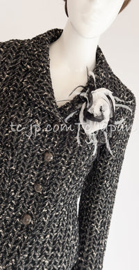 CHANEL 97A Vintage Black Gray Chevron Tweed Jacket Skirt Suit 38 40 シャネル ヴィンテージ ブラック グレー シェブロン ツイード ジャケット スカート スーツ 即発