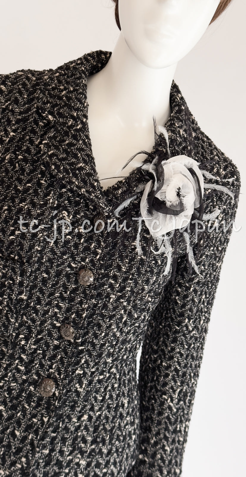 CHANEL 97A Vintage Black Gray Chevron Tweed Jacket Skirt Suit 38 40 シャネル ヴィンテージ ブラック グレー シェブロン ツイード ジャケット スカート スーツ 即発